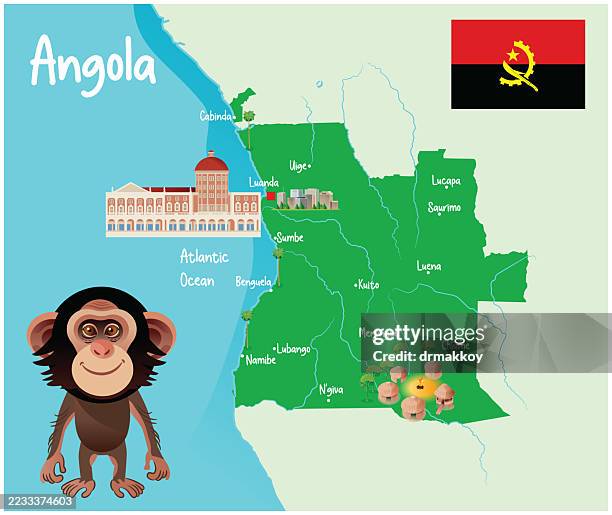 chimpanzee on angola map illustration - ³Üòµ±ð stock illustrations