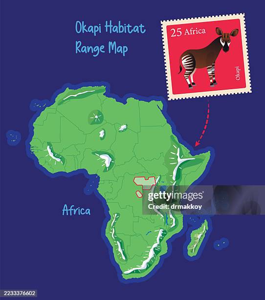 okapi habitat range map - namibia wildlife stock illustrations
