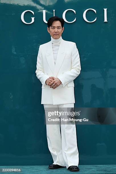 Gucci global brand ambassador, Lee Jung-Jae is seen at the Gucci OSTERIA Seoul for Gucci chungdam flagship store renewal opening on September 02,...