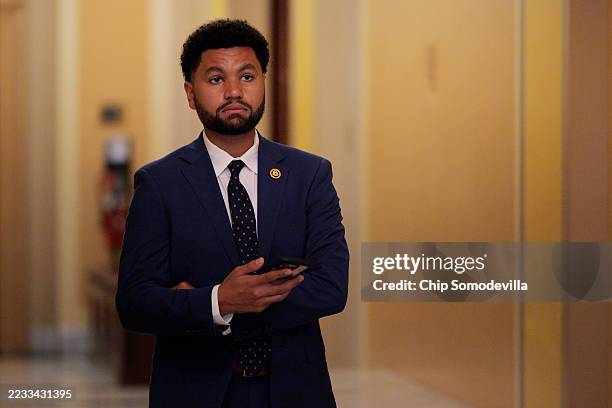 House Oversight and Government Reform Committee member Rep. Maxwell Frost heads to a meeting with some of Jeffrey Epstein's accusers at the U.S....