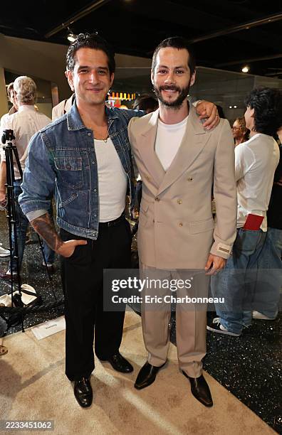 Tyler Posey and Dylan O'Brien seen at the Los Angeles Premiere of "Twinless" at Pacific Design Center on September 02, 2025 in West Hollywood,...