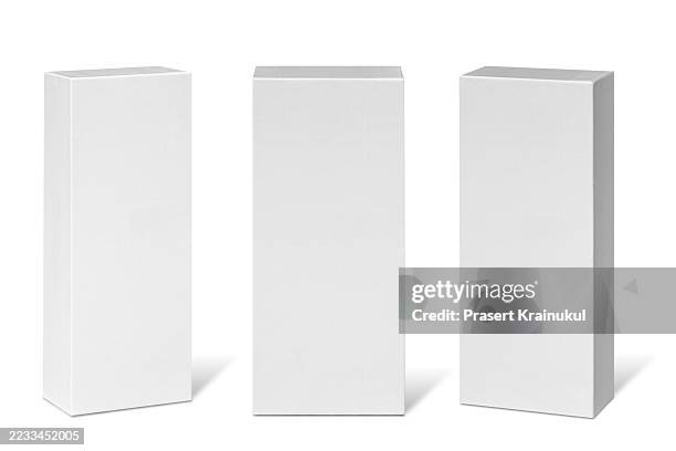 white rectangular cardboard box isolated on background - carton stock pictures, royalty-free photos & images