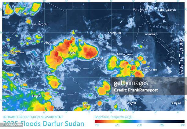 floods 20250831 precipitation map darfur sudan - weather radar graphic stock illustrations