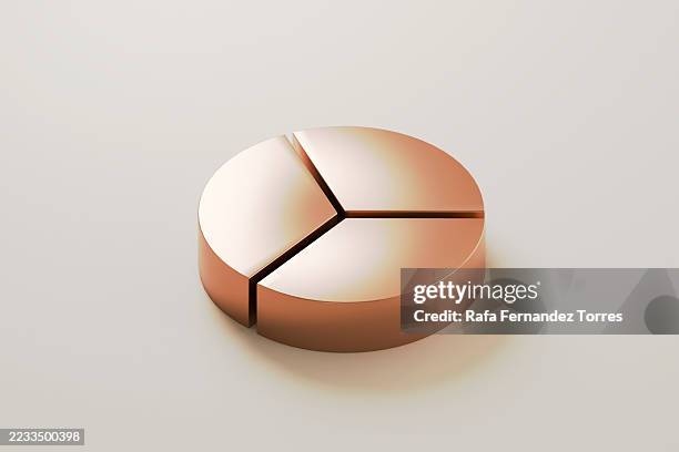 metallic 3d pie chart with three symmetrical segments - 3 section circle stock pictures, royalty-free photos & images