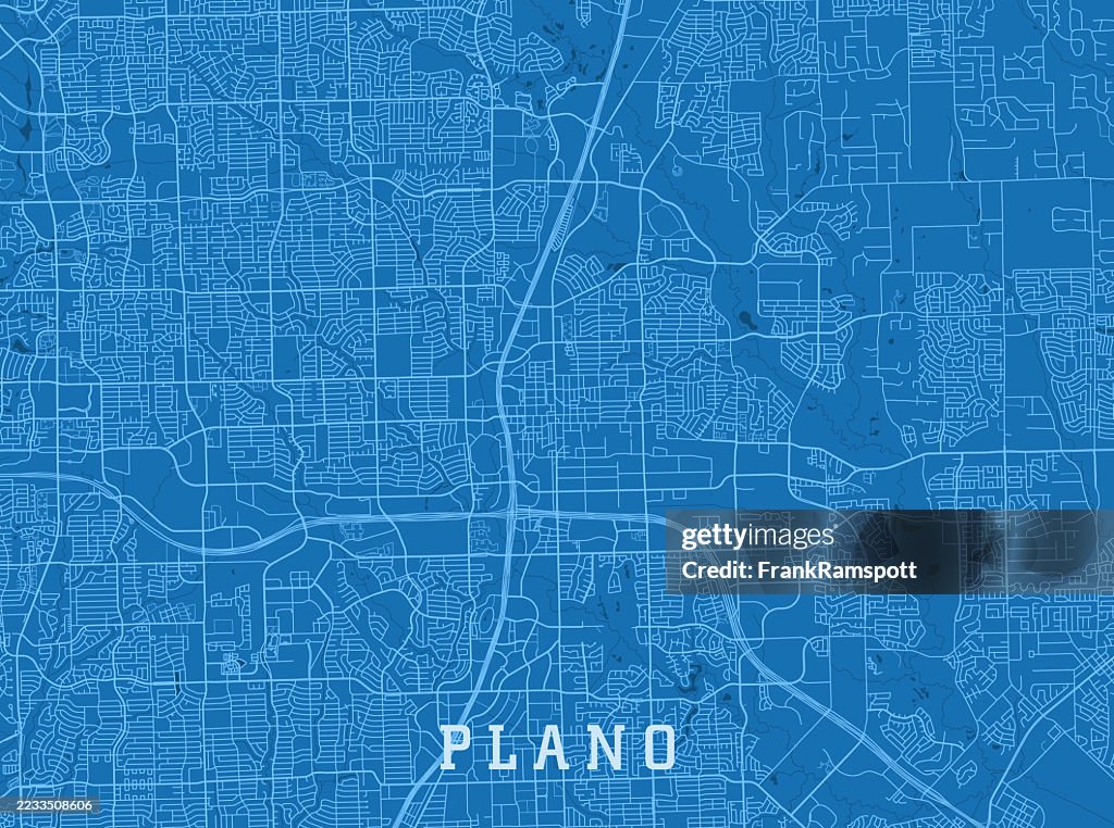 Plano TX City Vector Road Map Azul Horizontal