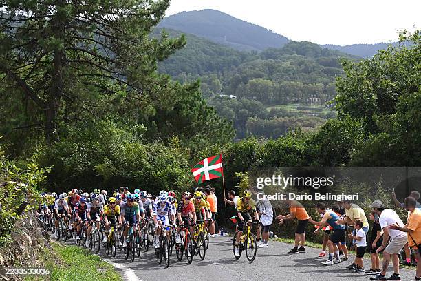 Jay Vine of Australia and UAE Team Emirates - XRG - Polka dot Mountain Jersey, Egan Bernal of Colombia, Michal Kwiatkowski of Poland and Team INEOS...