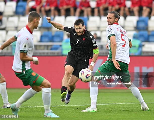 Khvicha Kvaratskhelia, captain of Georgia, kicks the ball during the FIFA World Cup 2026 qualifier match between Georgia and Bulgaria at Boris...