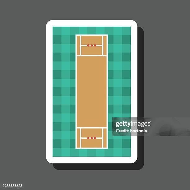 cricket pitch sticker icon - cricket pitch stock illustrations