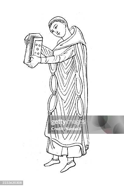 monk with scapular - benedictine monk stock illustrations