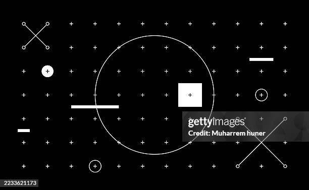 illustrations, cliparts, dessins animés et icônes de motif de grille géométrique abstrait plus avec des formes minimales sur fond noir - cible militaire