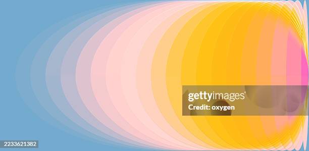 layered gradient ellipses in blue, pink, and yellow background. abstract composition of overlapping translucent ellipses creating a gradient transition from blue to yellow and pink tones. - illusion stock-fotos und bilder