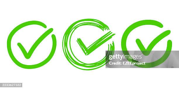 ilustrações de stock, clip art, desenhos animados e ícones de hand drawn green check mark icons set vector. correct and approved symbol illustration. yes and confirmed sign collection - caixa de verificação