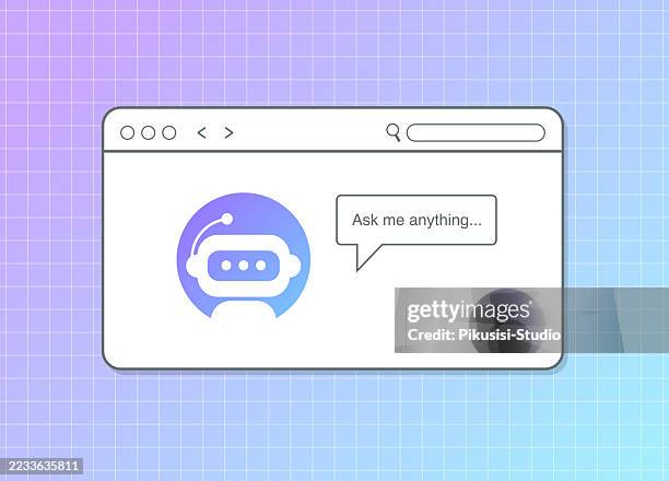 ai chatbot browser window with a speech bubble text 'ask me anything...' - applying wallpaper stock illustrations
