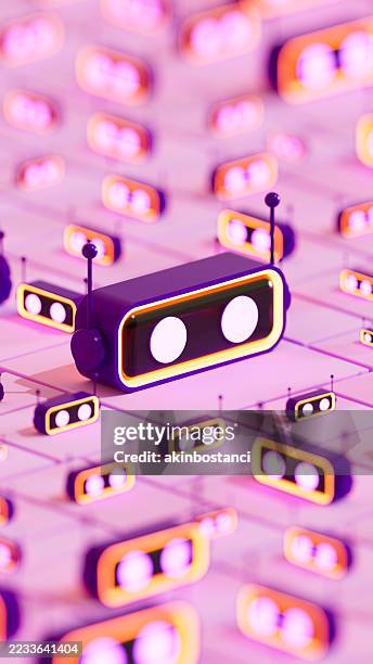 multiple ai chatbot assistants on sliced floor, artificial intelligence technology concept - robotic process automation concept stock pictures, royalty-free photos & images