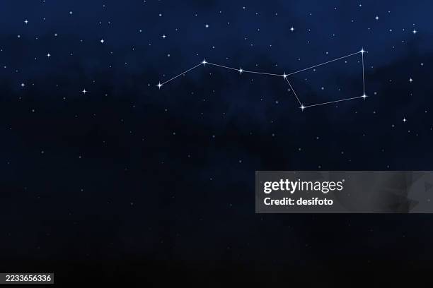 illustrazioni stock, clip art, cartoni animati e icone di tendenza di orsa maggiore o l'orsa maggiore o l'orsa maggiore - costellazione raffigurata in una notte stellata lucida vasto cielo vuoto sfondo vettoriale blu scuro con spazio di copia - costellazione