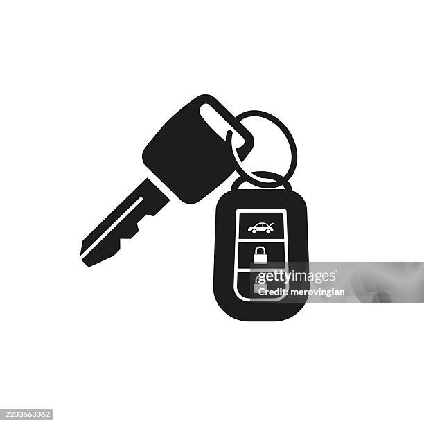 car key with remote keychain - ignition key icon stock illustrations