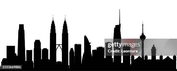 kuala lumpur skyline silhouette (all buildings are complete and moveable) - kuala lumpur convention centre stock illustrations