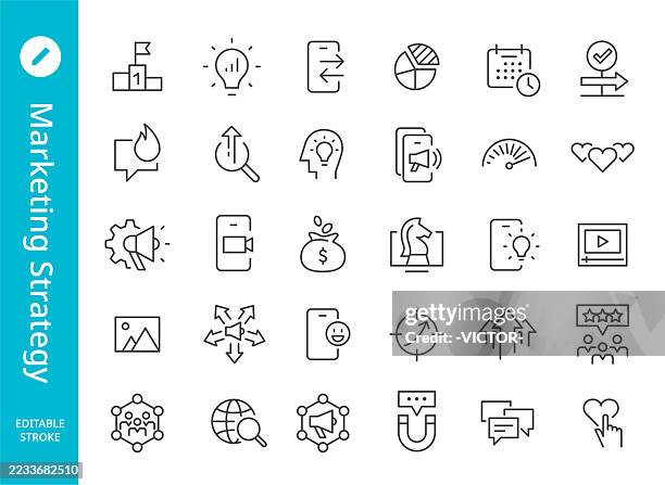 marketing strategy icons - line series - martech stock illustrations