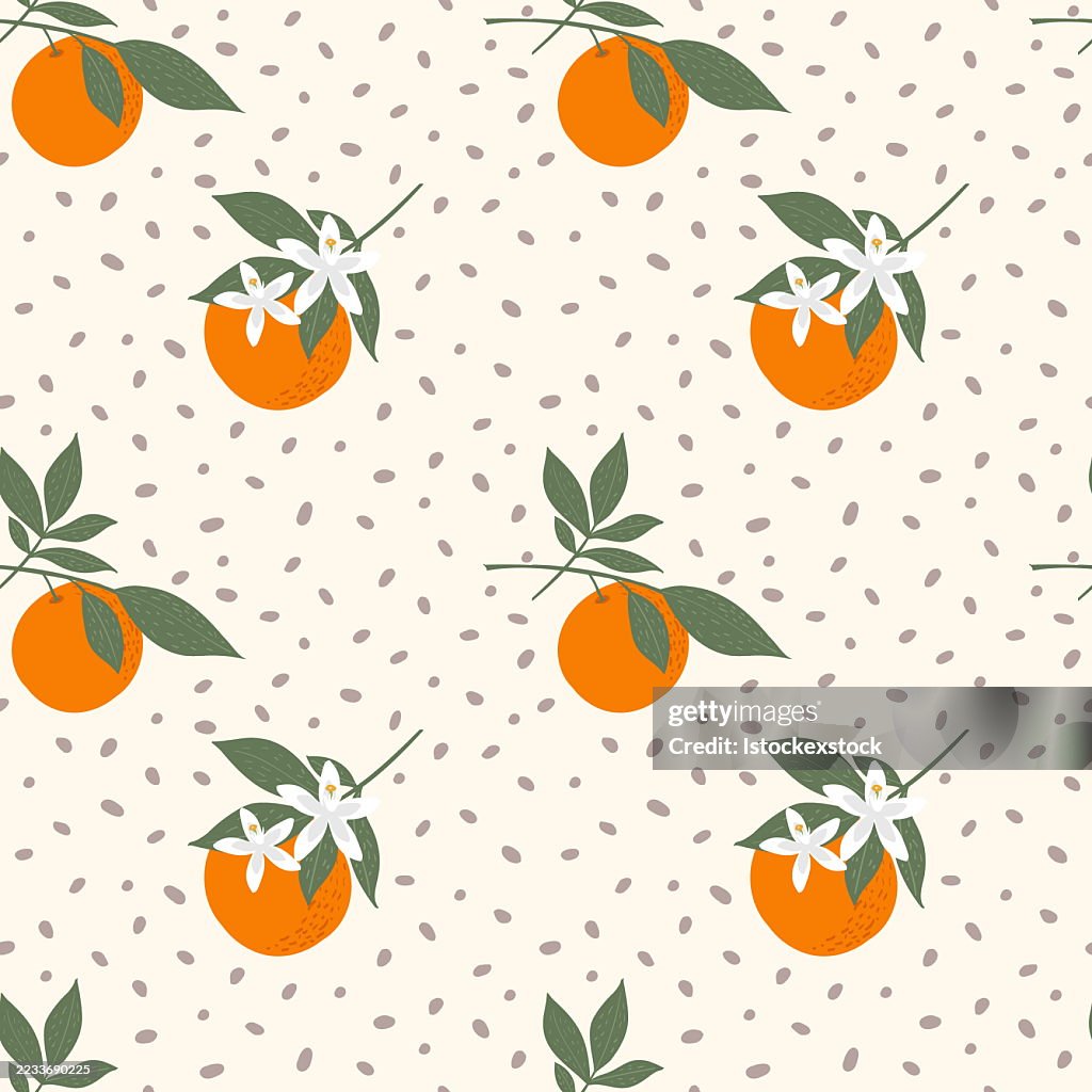 Pattern Using Oranges Seamless Pattern With Oranges And Leaves Background High-Res Vector ...