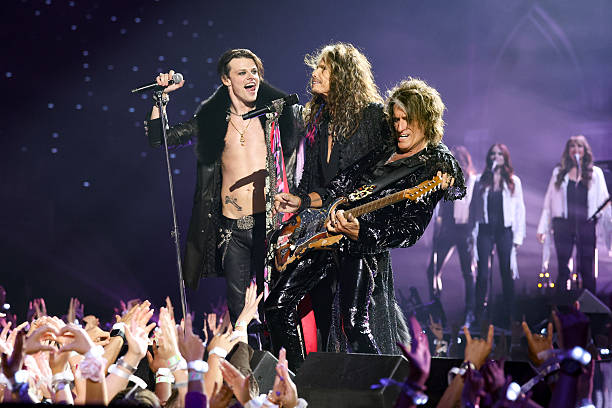 Steven Tyler, Joe Perry at the MTV Video Music Awards 2025 held at UBS Arena on September 07, 2025 in New York, New York.
