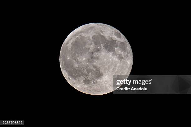 Full 'Corn' Moon known as 'Harvest Moon' rises over Mount Hamilton in San Jose, California, United States on September 7, 2025.