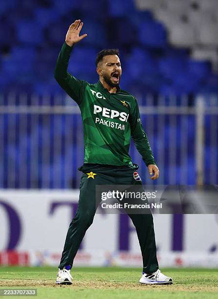 Pakistan Rbm Mohammad Nawaz of Pakistan reacts during the UAE T20I Tri-Series ...