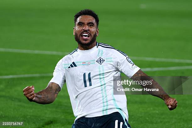 Jamie Reid of Northern Ireland celebrates scoring his team's first goal during the FIFA World Cup 2026 qualifier match between Luxembourg and...
