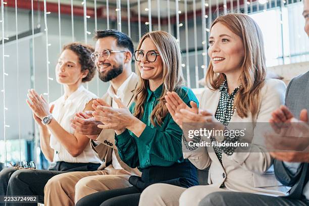 business people applauding - people in a line stock pictures, royalty-free photos & images