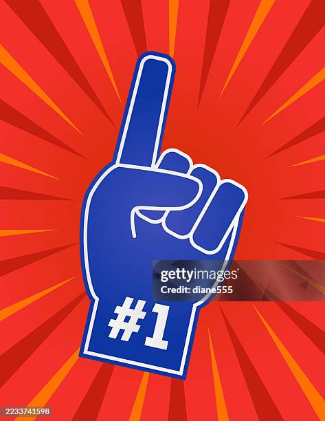 ilustraciones, imágenes clip art, dibujos animados e iconos de stock de dedo de espuma de ventilador # 1 de fútbol sobre un fondo de estrella - mano de espuma
