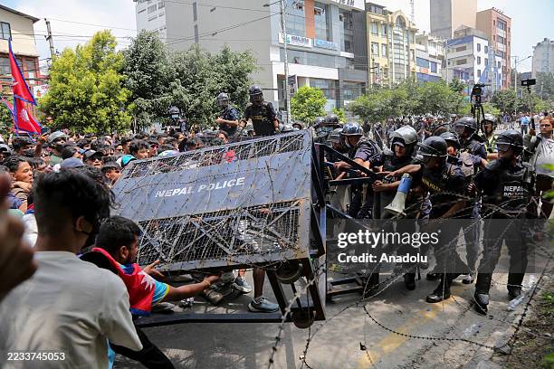 Police intervene as Nepalese youth stage an anti-government protest in Kathmandu, Nepal, on September 8, 2025. According to reports, eight protesters...