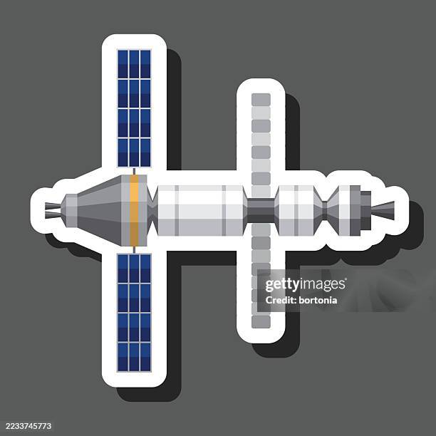 deep space habitat sticker icon - international space station stock illustrations