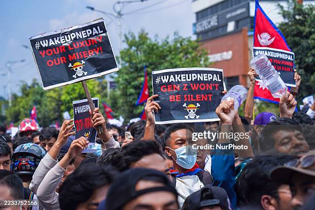 The Gen Z group protests against corruption and the ban on social media platforms by the government in Kathmandu, Nepal, on September 8, 2025.