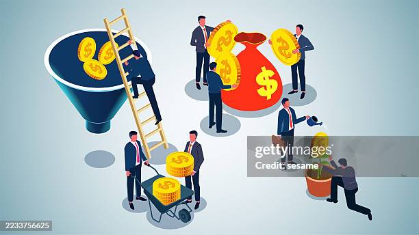 financial investment management or wealth management. isometric merchants conducting business activities - business stock illustrations