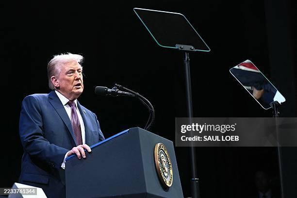 President Donald Trump speaks during a meeting on religious liberty in education at the Museum of the Bible in Washington, DC, on September 8, 2025.