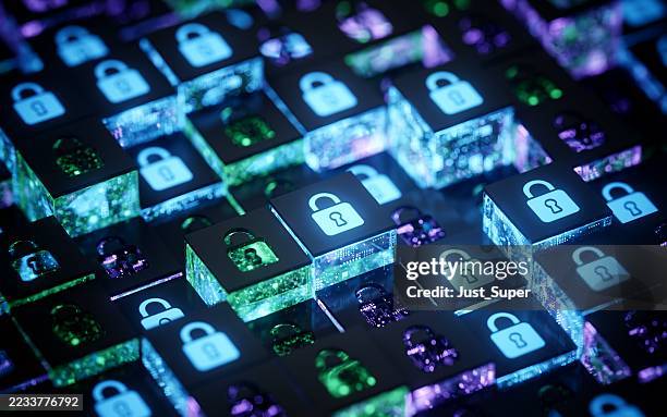 phishing sicurezza informatica ransomware e-mail di impronte digitali tecnologia crittografata, informazioni digitali protette protette - proteggere foto e immagini stock