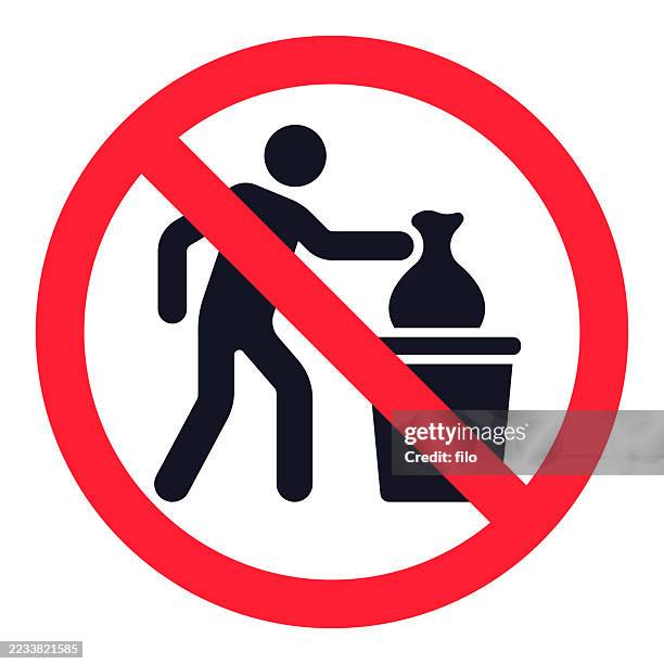 stockillustraties, clipart, cartoons en iconen met no dumping trash garbage refuse trash can person icon symbol - vuilnisman
