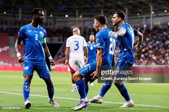 Israel Biton Dan Biton of Israel celebrating a goal with his teammates during the ...