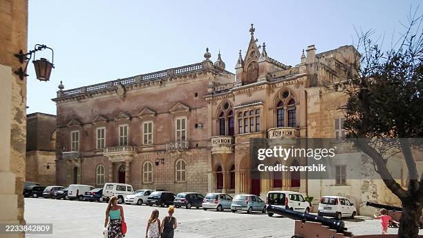 The old Casa Gourgion A Noblemans Home buildings facade on Pjazza San Pawl square in historical part of Mdina old city in Malta