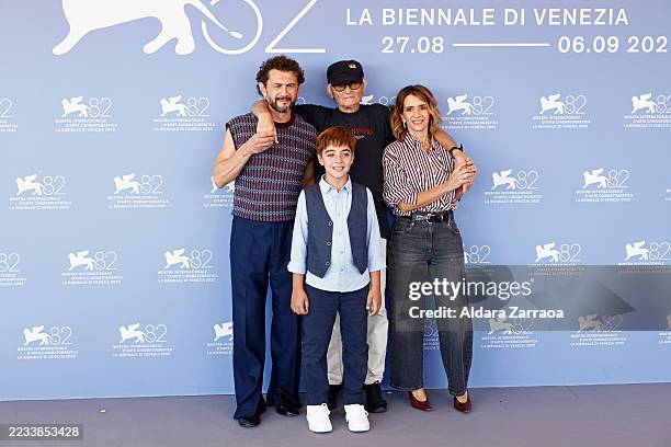 Vinicio Marchioni, Antonio Capuano, Teresa Saponangelo and Andrea Migliucci attend the "L'Isola di Andrea" photocall during the 82nd Venice...