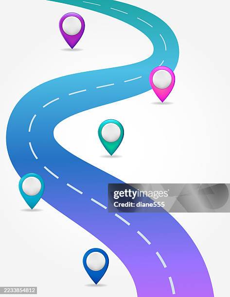 business roadmap infographic timeline in bright colors - road stock illustrations