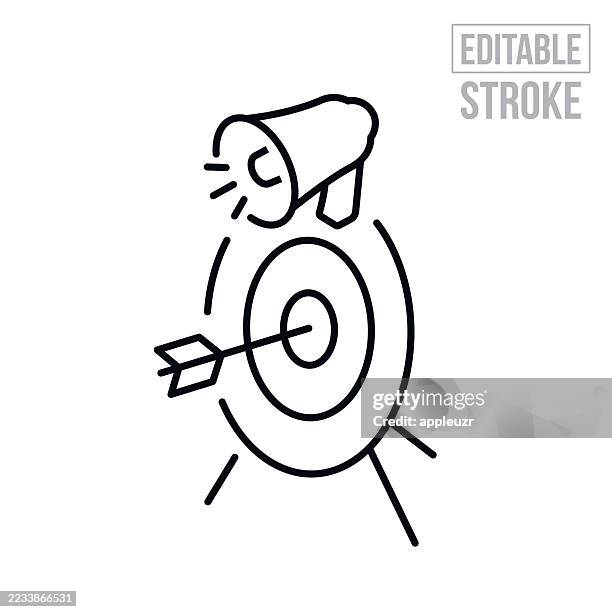 marketing target with arrow in bullseye thin line icon - editable stroke - bow and arrow stock illustrations