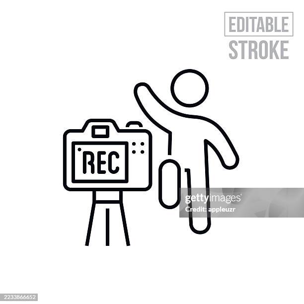 person recording exercise routine video thin line icon - editable stroke - workout routine stock illustrations