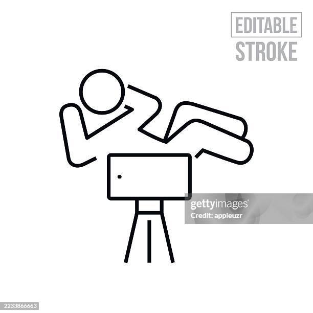 person recording exercise demonstration video thin line icon - editable stroke - sit ups exercise stock illustrations