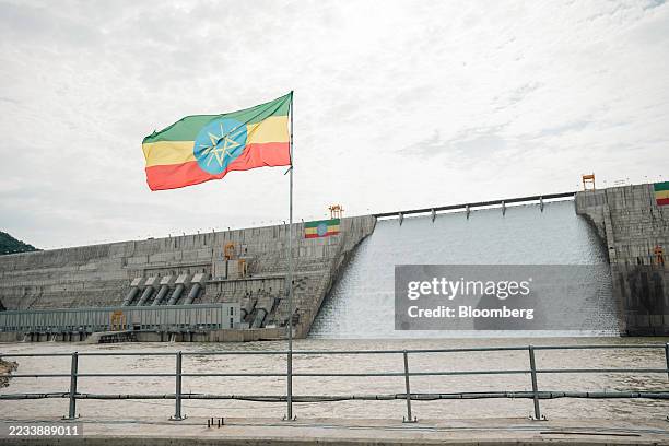 An Ethiopian flag at the Grand Ethiopian Renaissance Dam in Guba, Ethiopia, on Tuesday, Sept. 9, 2025. Ethiopia inaugurated on Tuesday Africa's...