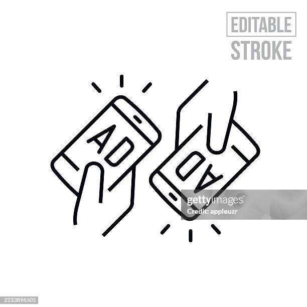 smartphones sharing ad content thin line icon - editable stroke - information overload stock illustrations