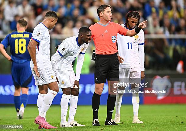 Ousmane Dembele of France goes down with an injury during the FIFA World Cup 2026 qualifier match between Ukraine and France at Tarczynski Arena on...