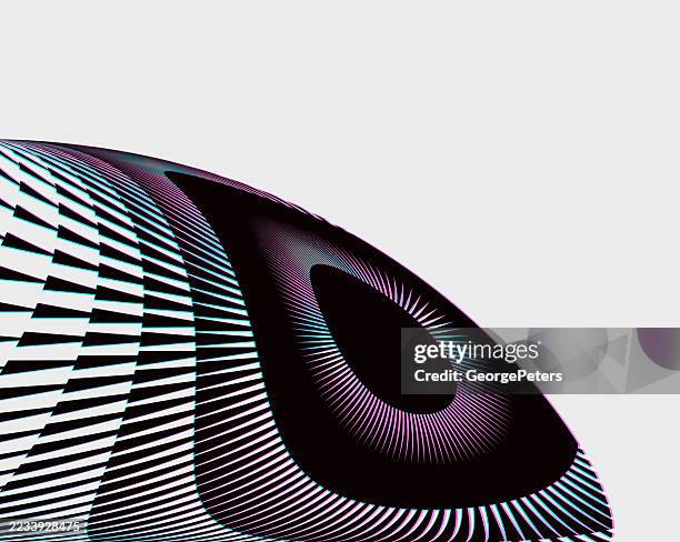 concentric circles and light beams abstract background with glitch technique - half circle 3d stock illustrations