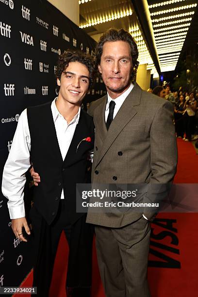 Levi McConaughey and Matthew McConaughey attend the Toronto International Film Festival world premiere for Apple Original Films' “The Lost Bus” at...