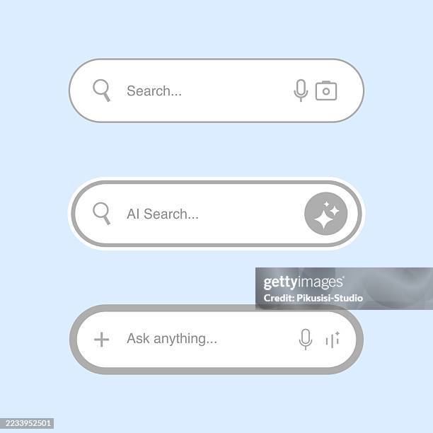 ilustraciones, imágenes clip art, dibujos animados e iconos de stock de conjunto de iconos de la barra de búsqueda. conjunto de barras de búsqueda de ia modernas con iconos - arte minimalista