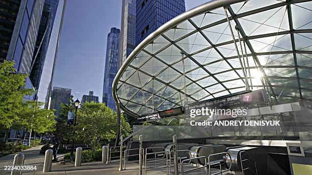 hudson yards subway station. modern new financial district. - new-york-city-subway-yards stock pictures, royalty-free photos & images